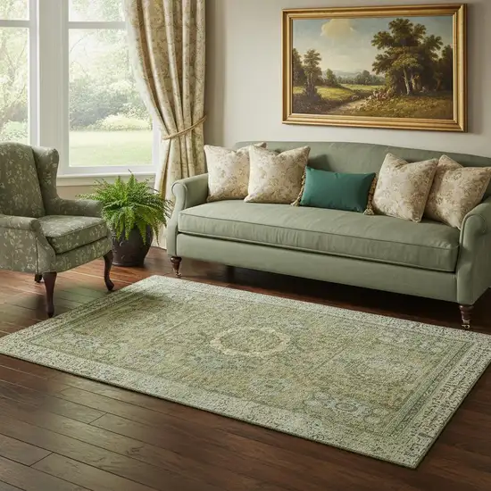 Sage And Gray Oriental Washable Area Rug With UV Protection Photo 2