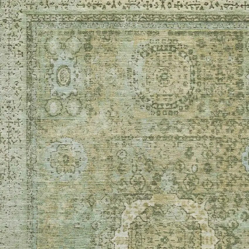 Sage And Gray Oriental Washable Area Rug With UV Protection Photo 2