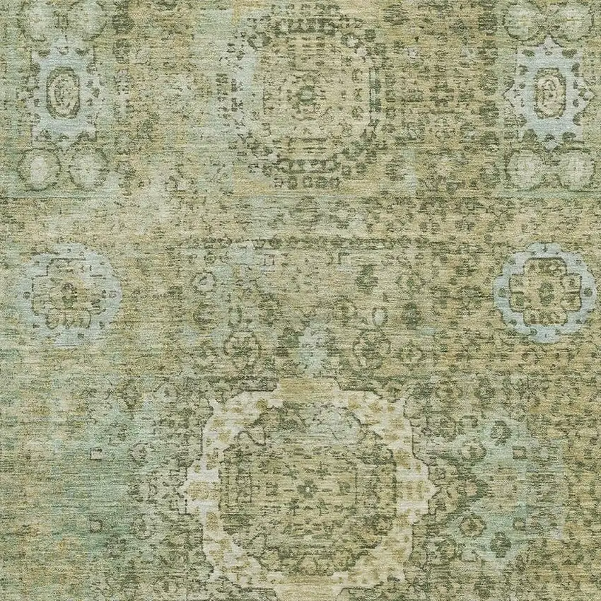 Sage And Gray Oriental Washable Area Rug With UV Protection Photo 2