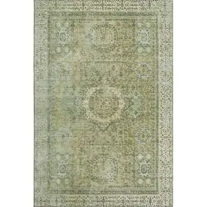 Photo of Sage And Gray Oriental Washable Area Rug With UV Protection