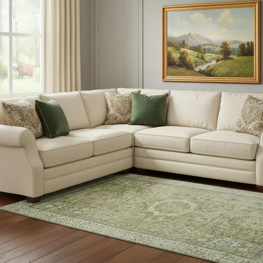 Sage And Gray Oriental Washable Area Rug With UV Protection Photo 2