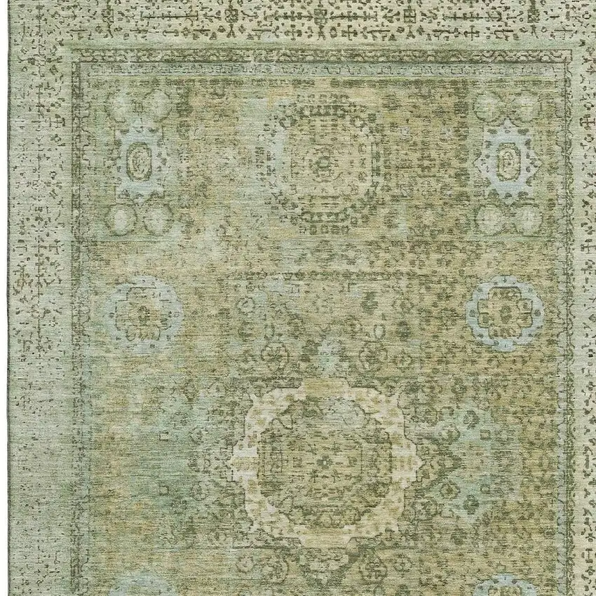 Sage And Gray Oriental Washable Area Rug With UV Protection Photo 3