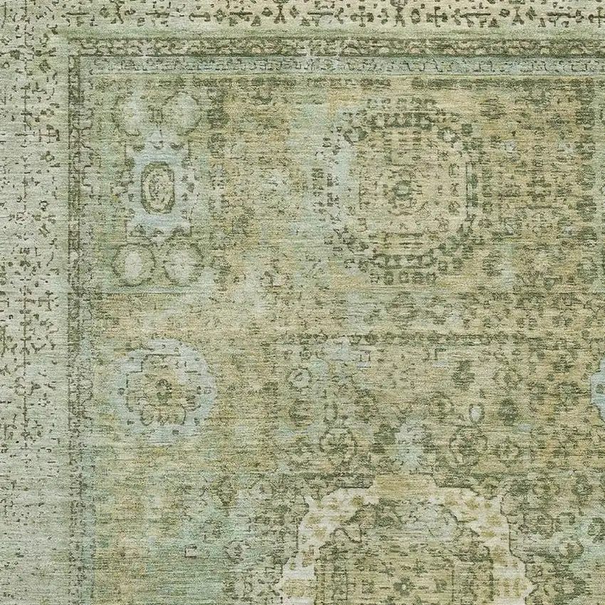 Sage And Gray Oriental Washable Area Rug With UV Protection Photo 2
