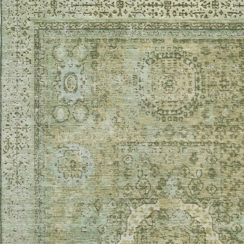 Sage And Gray Oriental Washable Area Rug With UV Protection Photo 2