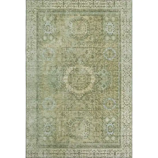 Sage And Gray Oriental Washable Area Rug With UV Protection Photo 1