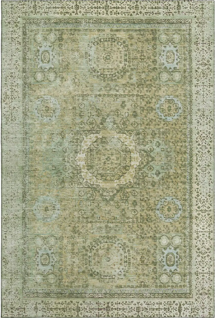 Sage And Gray Oriental Washable Area Rug With UV Protection Photo 1