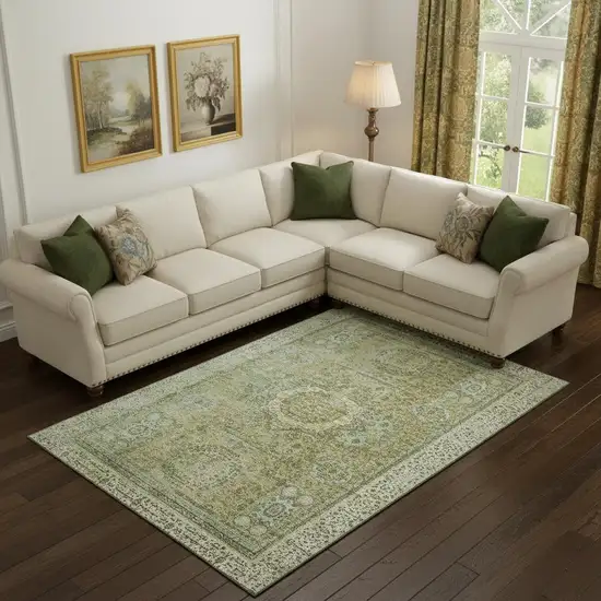 Sage And Gray Oriental Washable Area Rug With UV Protection Photo 2