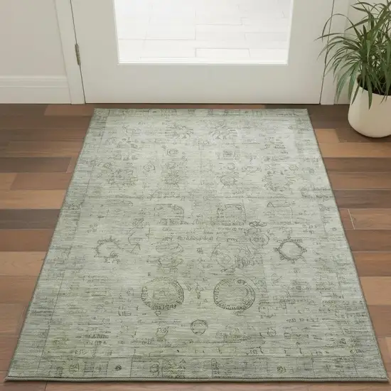 Sage And Gray Oriental Washable Area Rug With UV Protection Photo 2