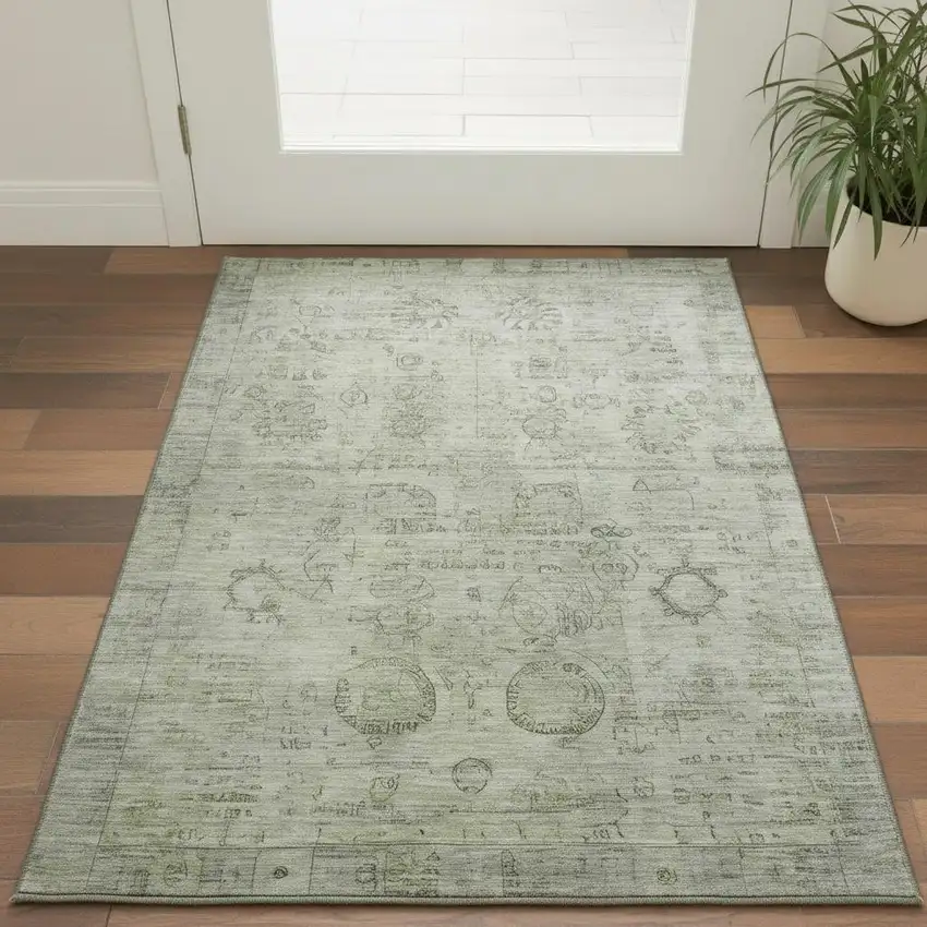 Sage And Gray Oriental Washable Area Rug With UV Protection Photo 2