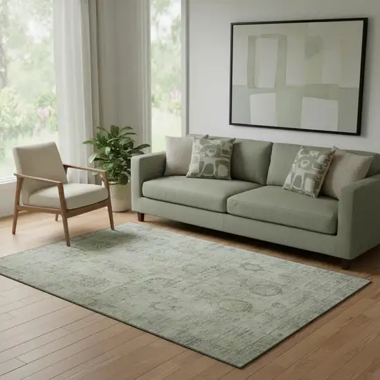 Sage And Gray Oriental Washable Area Rug With UV Protection Photo 2