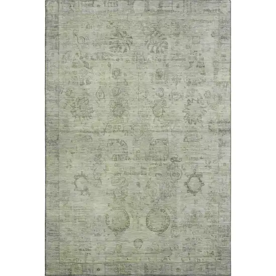 Sage And Gray Oriental Washable Area Rug With UV Protection Photo 1