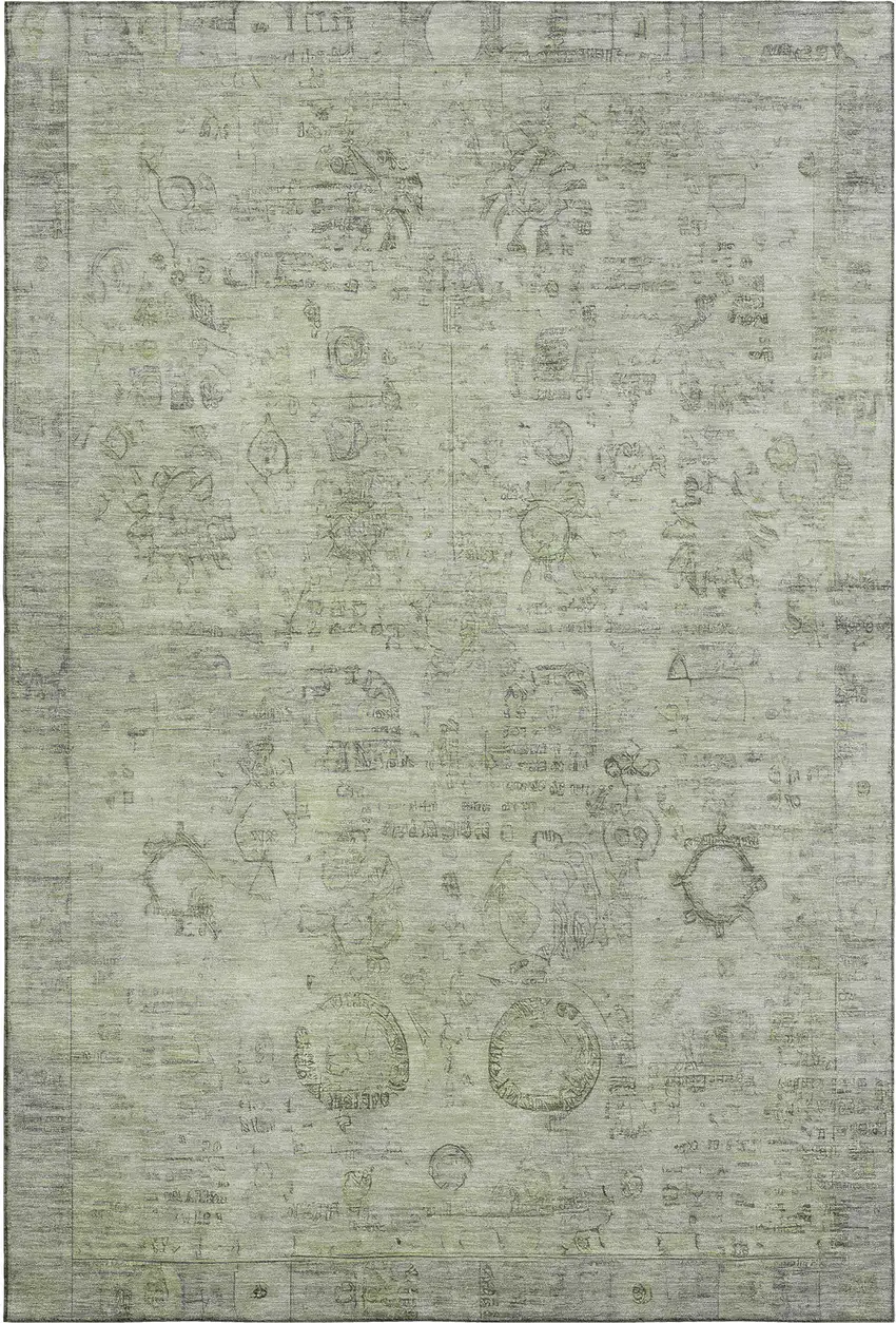 Sage And Gray Oriental Washable Area Rug With UV Protection Photo 1