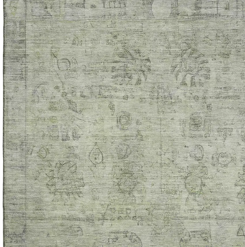 Sage And Gray Oriental Washable Area Rug With UV Protection Photo 2