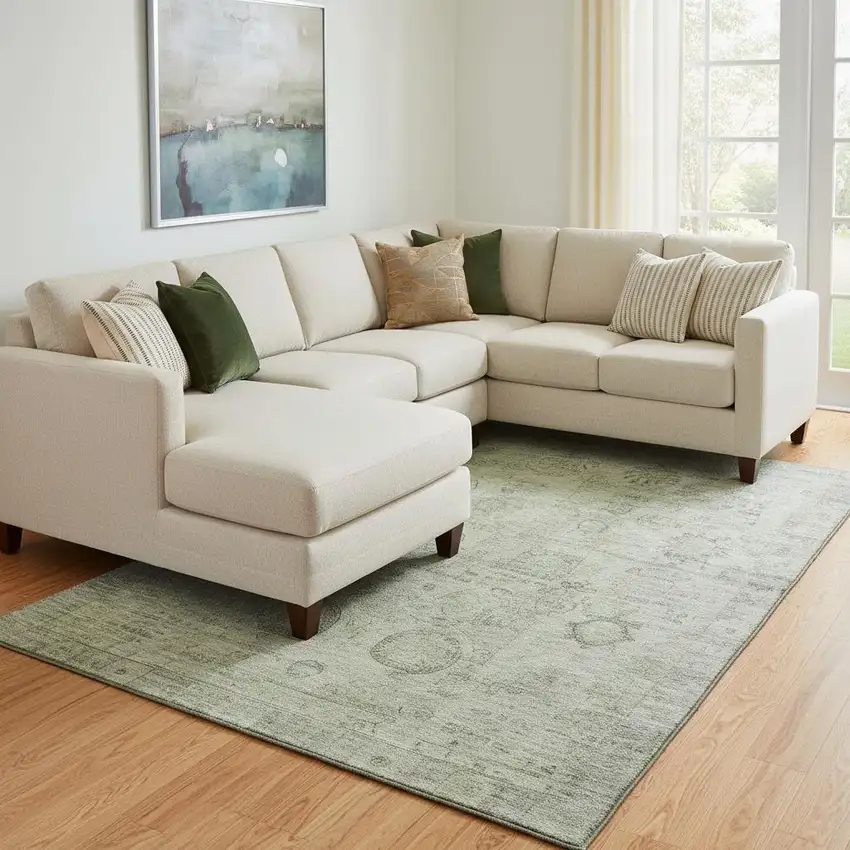 Sage And Gray Oriental Washable Area Rug With UV Protection Photo 2