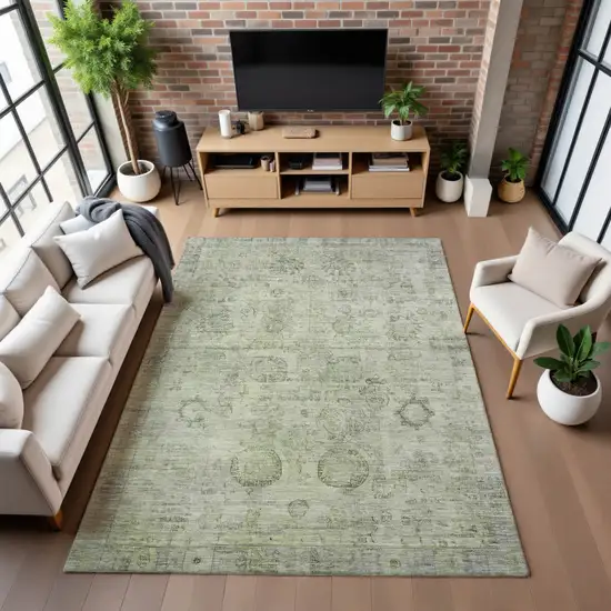 Sage And Gray Oriental Washable Area Rug With UV Protection Photo 5