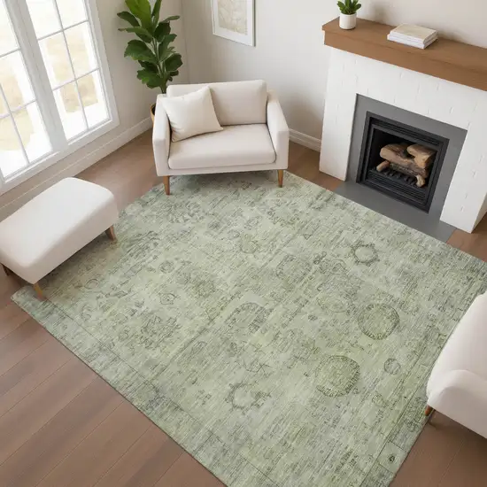 Sage And Gray Oriental Washable Area Rug With UV Protection Photo 5