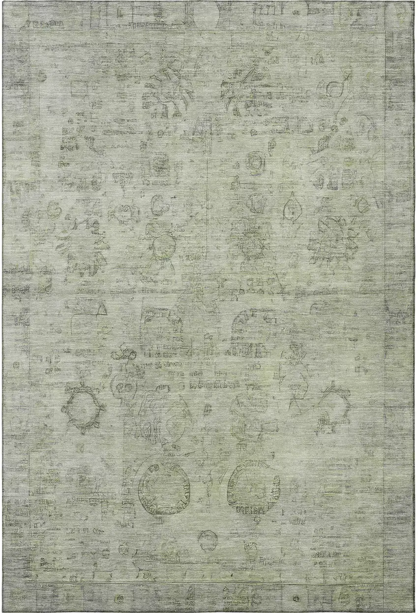 Sage And Gray Oriental Washable Area Rug With UV Protection Photo 3