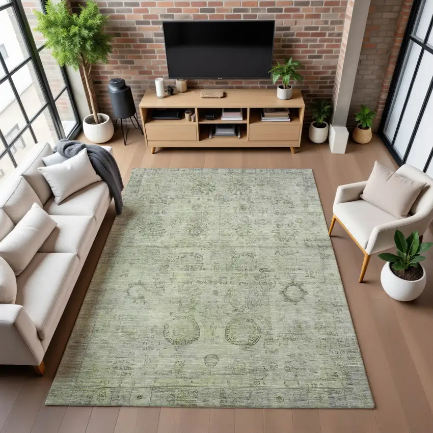 Sage And Gray Oriental Washable Area Rug With UV Protection Photo 5