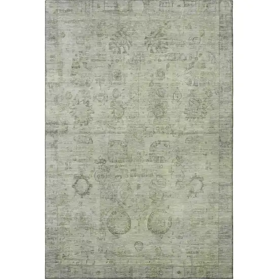 Sage And Gray Oriental Washable Area Rug With UV Protection Photo 3