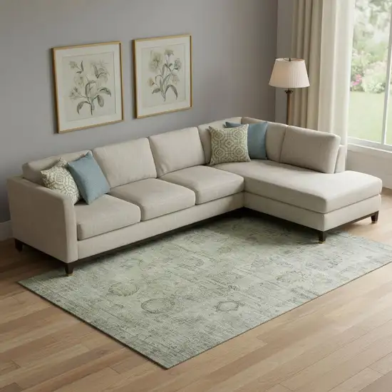 Sage And Gray Oriental Washable Area Rug With UV Protection Photo 2