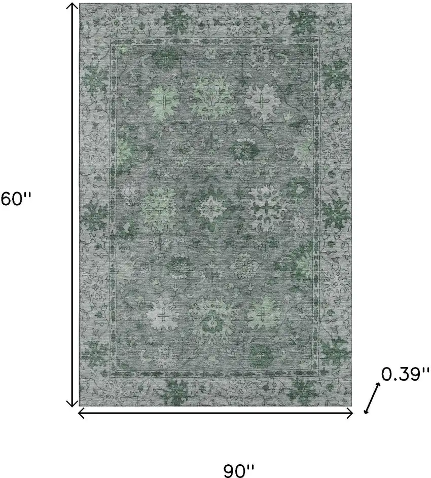 Sage And Gray Oriental Washable Area Rug With UV Protection Photo 9