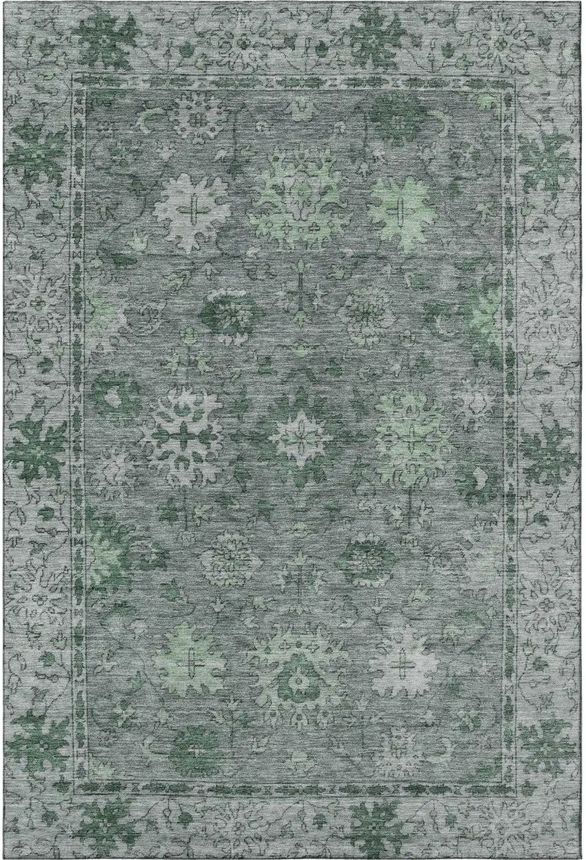 Sage And Gray Oriental Washable Area Rug With UV Protection Photo 4