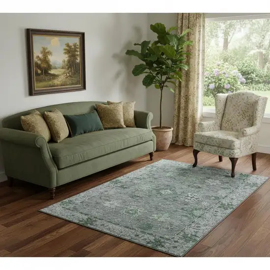 Sage And Gray Oriental Washable Area Rug With UV Protection Photo 2