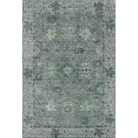 Sage And Gray Oriental Washable Area Rug With UV Protection Photo 1