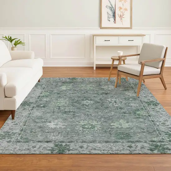 Sage And Gray Oriental Washable Area Rug With UV Protection Photo 6