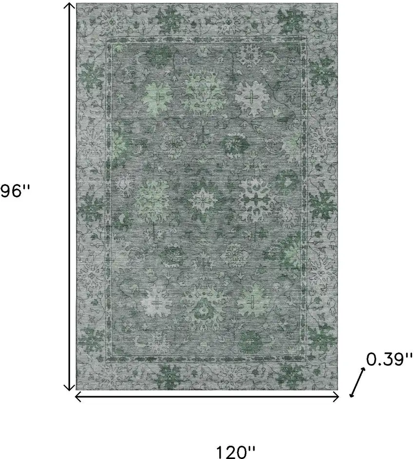Sage And Gray Oriental Washable Area Rug With UV Protection Photo 9