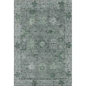 Photo of Sage And Gray Oriental Washable Area Rug With UV Protection