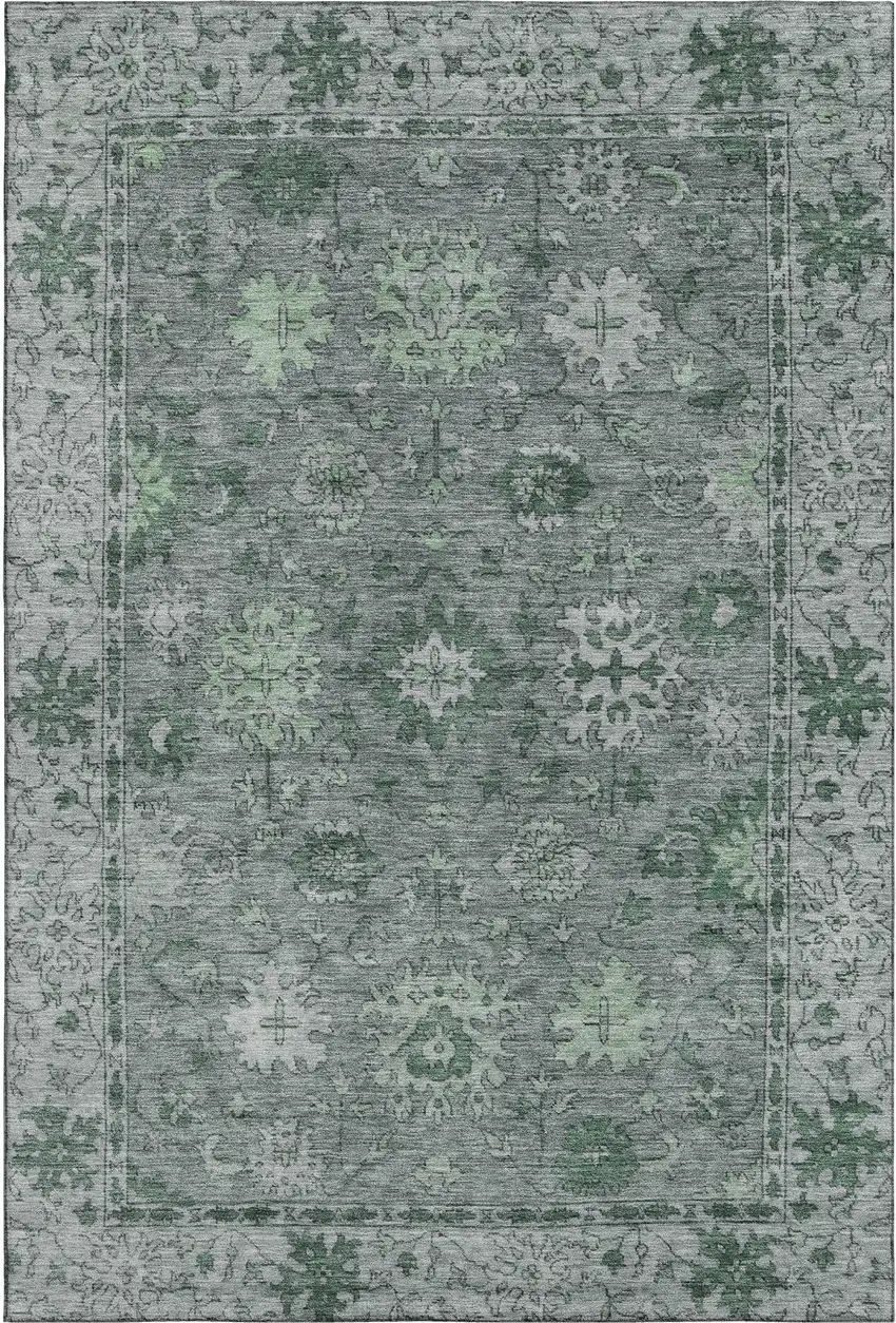 Sage And Gray Oriental Washable Area Rug With UV Protection Photo 1