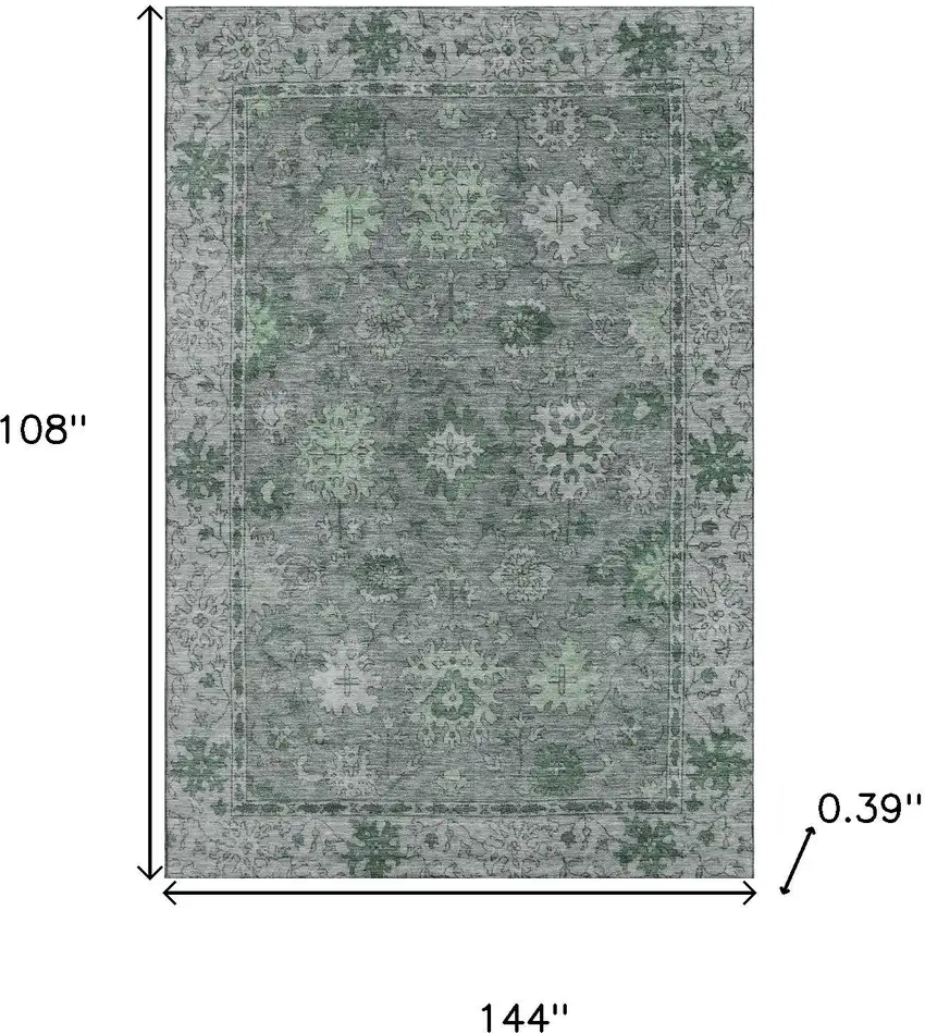 Sage And Gray Oriental Washable Area Rug With UV Protection Photo 9