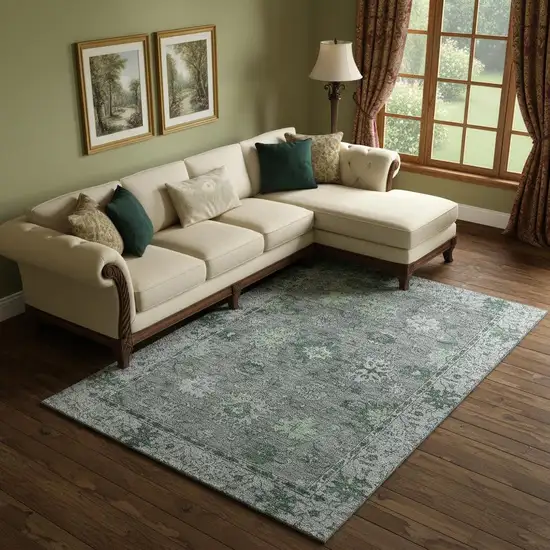 Sage And Gray Oriental Washable Area Rug With UV Protection Photo 2