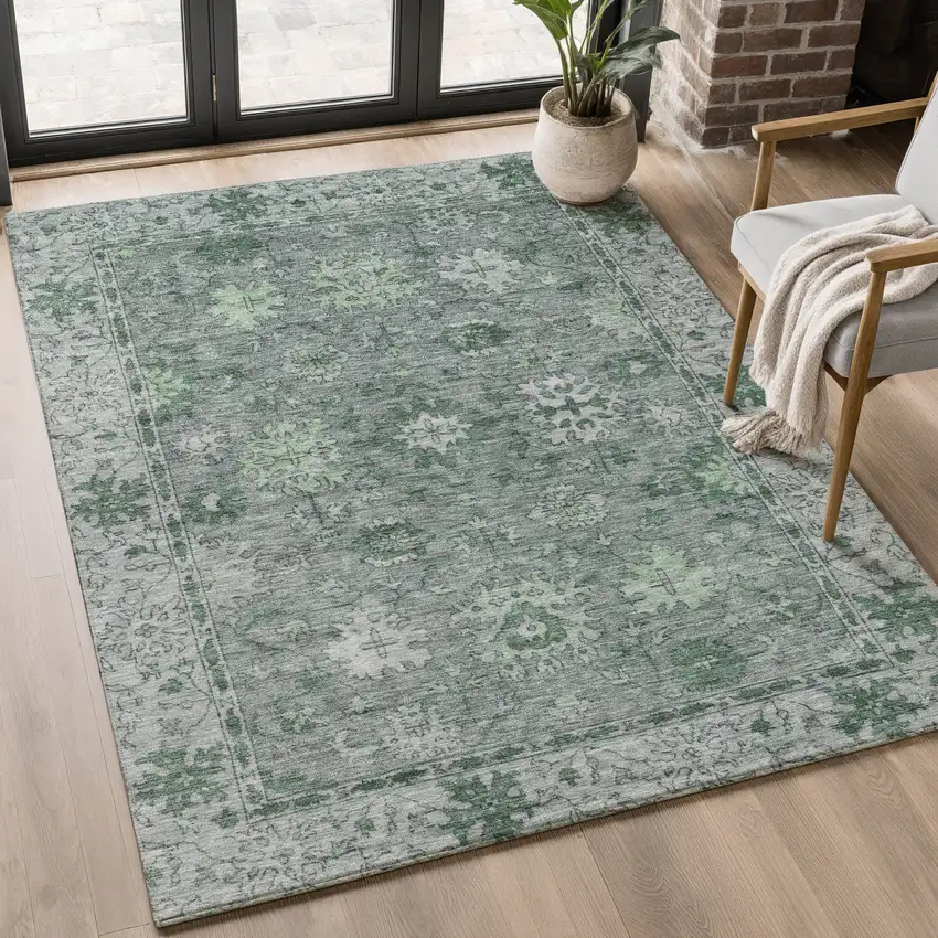 Sage And Gray Oriental Washable Area Rug With UV Protection Photo 5