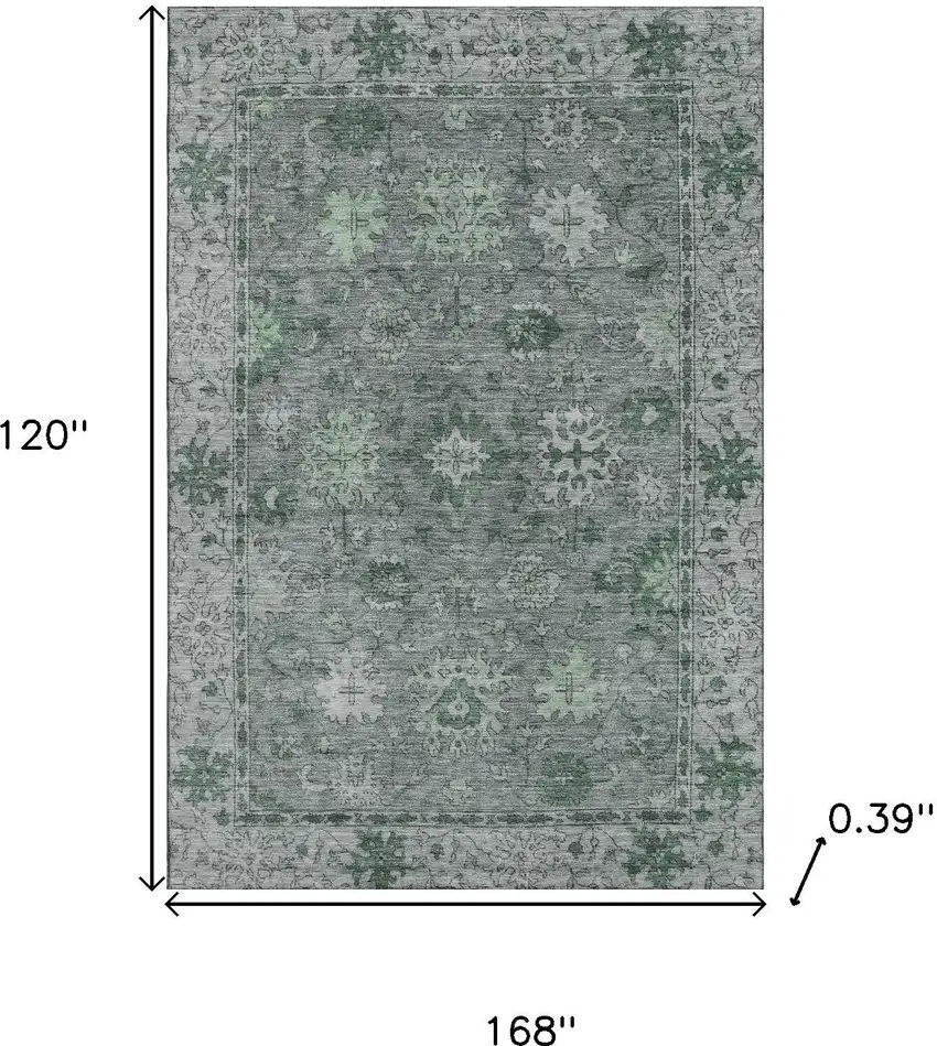 Sage And Gray Oriental Washable Area Rug With UV Protection Photo 9