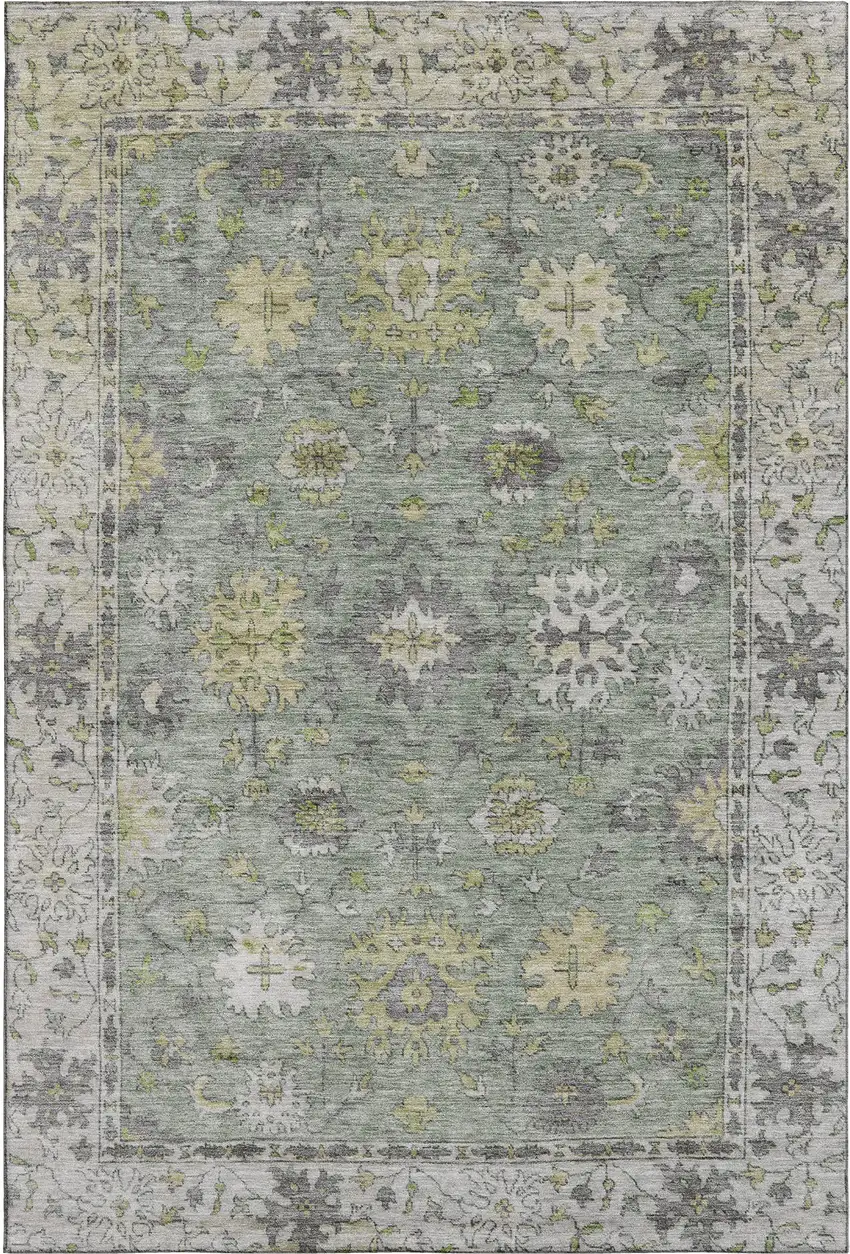 Sage And Gray Oriental Washable Area Rug With UV Protection Photo 1