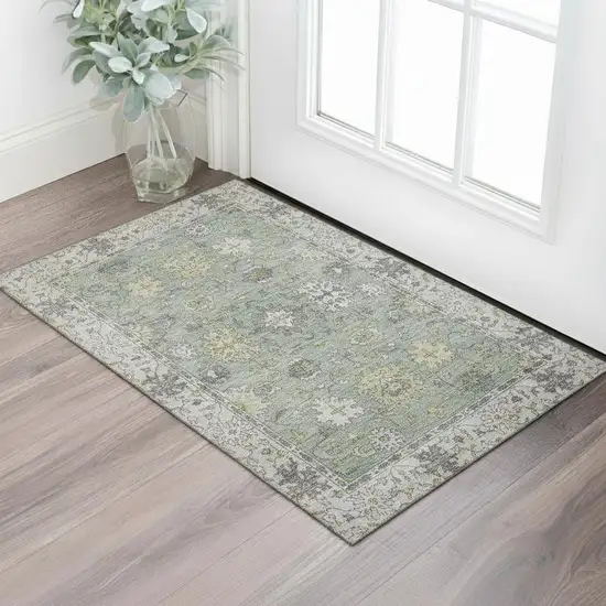 Sage And Gray Oriental Washable Area Rug With UV Protection Photo 2