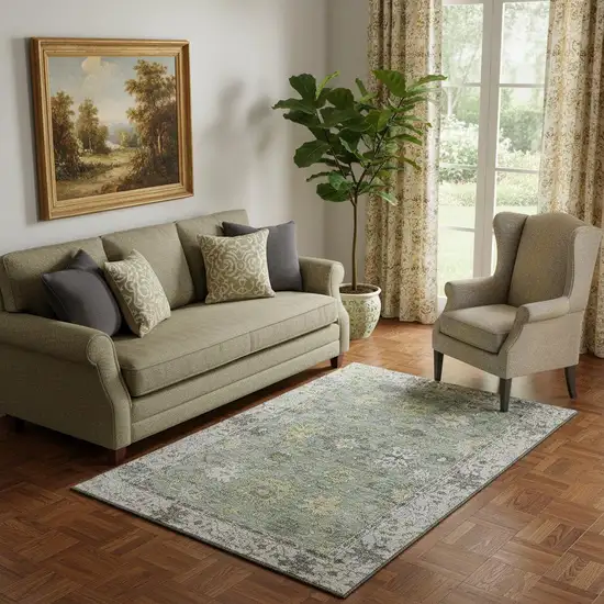 Sage And Gray Oriental Washable Area Rug With UV Protection Photo 2