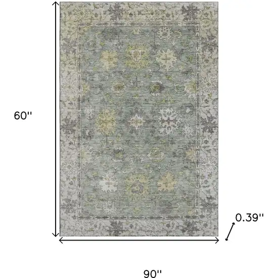 Sage And Gray Oriental Washable Area Rug With UV Protection Photo 9
