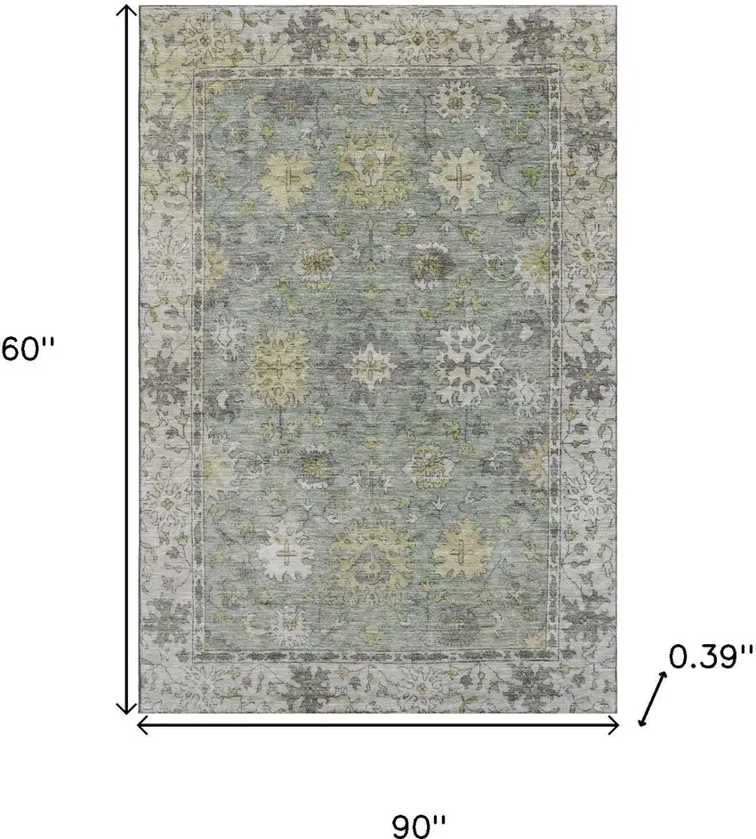 Sage And Gray Oriental Washable Area Rug With UV Protection Photo 9