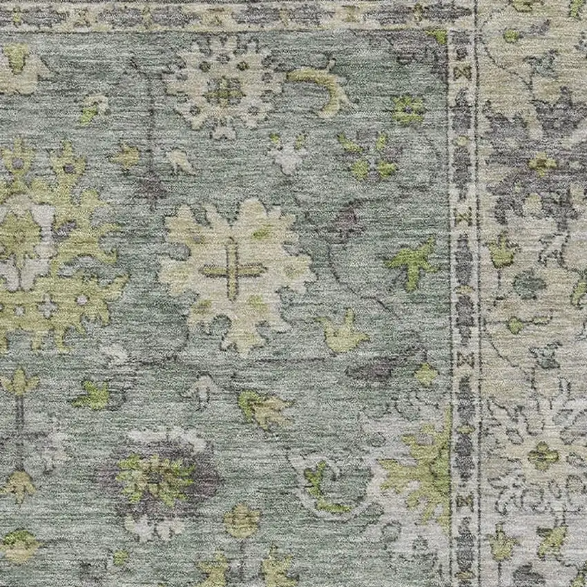 Sage And Gray Oriental Washable Area Rug With UV Protection Photo 3