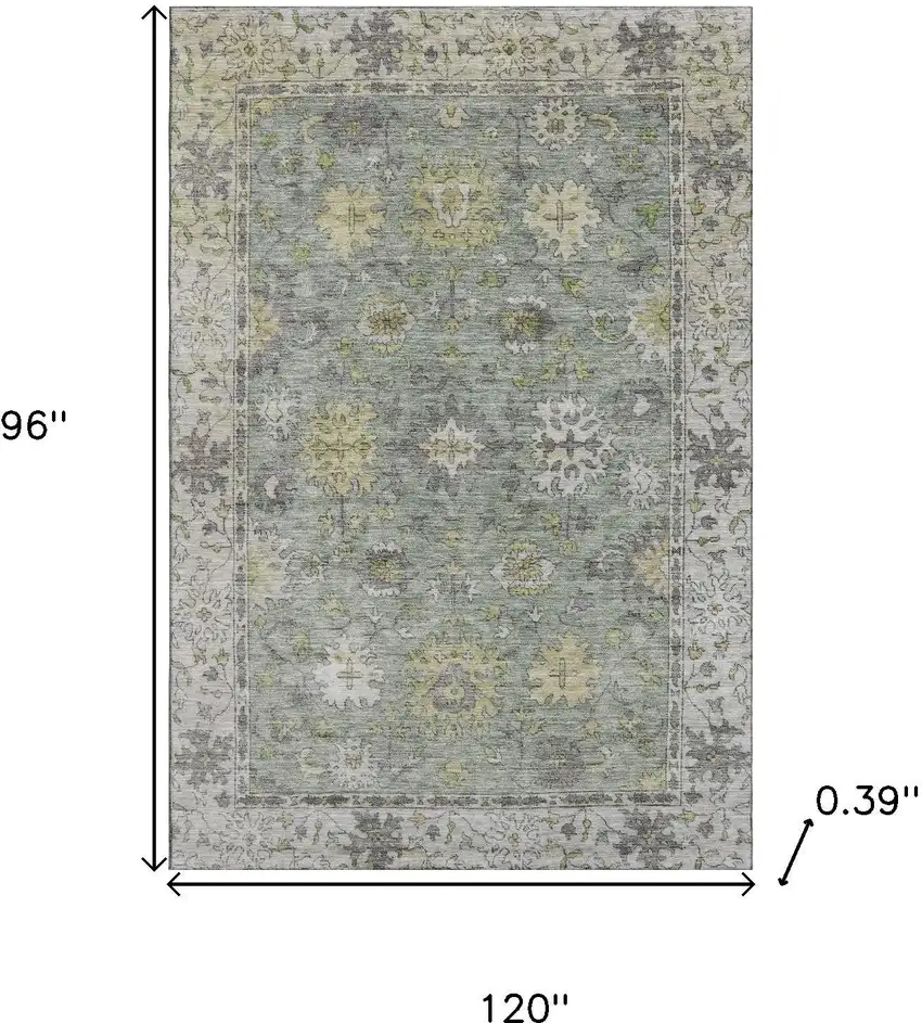 Sage And Gray Oriental Washable Area Rug With UV Protection Photo 9