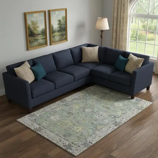 Sage And Gray Oriental Washable Area Rug With UV Protection Photo 2