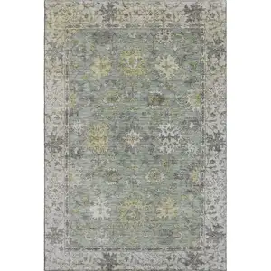 Photo of Sage And Gray Oriental Washable Area Rug With UV Protection