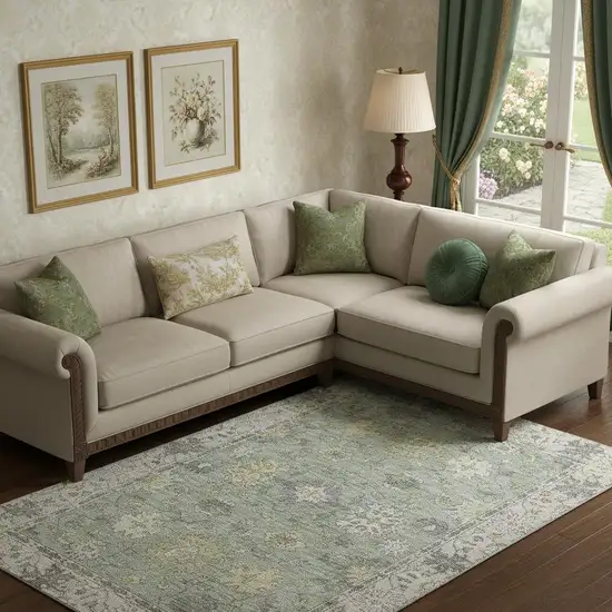 Sage And Gray Oriental Washable Area Rug With UV Protection Photo 2