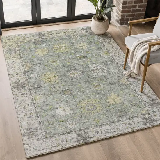 Sage And Gray Oriental Washable Area Rug With UV Protection Photo 5