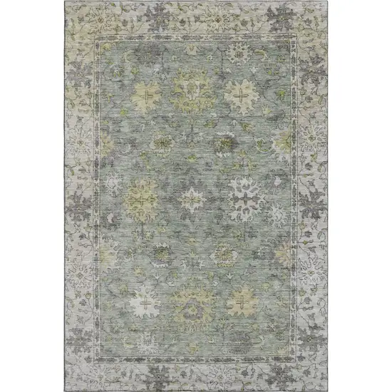 Sage And Gray Oriental Washable Area Rug With UV Protection Photo 1
