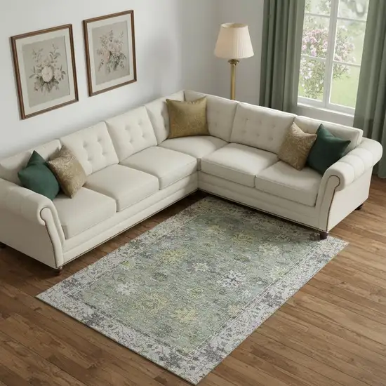 Sage And Gray Oriental Washable Area Rug With UV Protection Photo 2