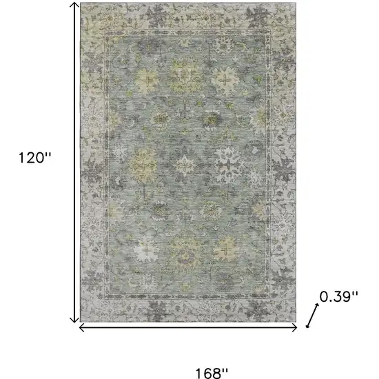 Sage And Gray Oriental Washable Area Rug With UV Protection Photo 9